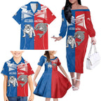 NRL Bulldogs and Dolphins Family Matching Off The Shoulder Long Sleeve Dress and Hawaiian Shirt Sporty Style