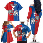 NRL Bulldogs and Dolphins Family Matching Off The Shoulder Long Sleeve Dress and Hawaiian Shirt Sporty Style