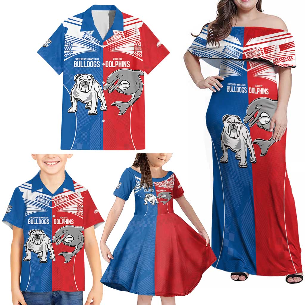 NRL Bulldogs and Dolphins Family Matching Off Shoulder Maxi Dress and Hawaiian Shirt Sporty Style