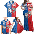 NRL Bulldogs and Dolphins Family Matching Off Shoulder Maxi Dress and Hawaiian Shirt Sporty Style