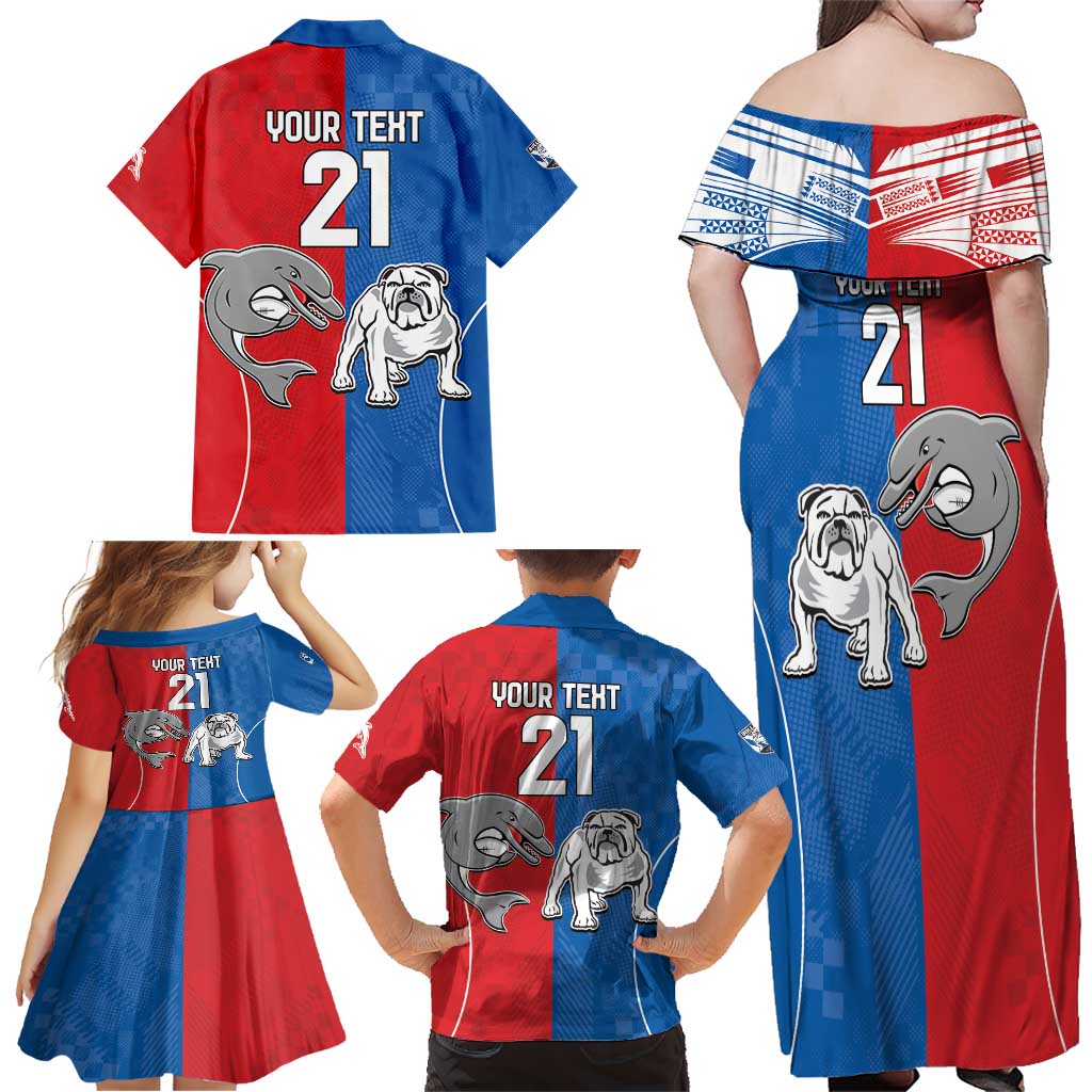 NRL Bulldogs and Dolphins Family Matching Off Shoulder Maxi Dress and Hawaiian Shirt Sporty Style