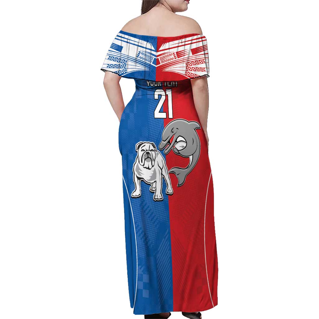 NRL Bulldogs and Dolphins Family Matching Off Shoulder Maxi Dress and Hawaiian Shirt Sporty Style