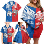 NRL Bulldogs and Dolphins Family Matching Off Shoulder Short Dress and Hawaiian Shirt Sporty Style