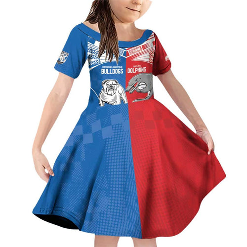 NRL Bulldogs and Dolphins Family Matching Off Shoulder Short Dress and Hawaiian Shirt Sporty Style