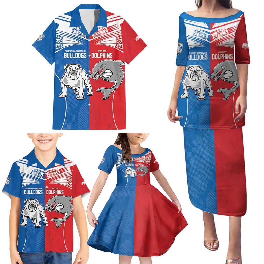 NRL Bulldogs and Dolphins Family Matching Puletasi and Hawaiian Shirt Sporty Style