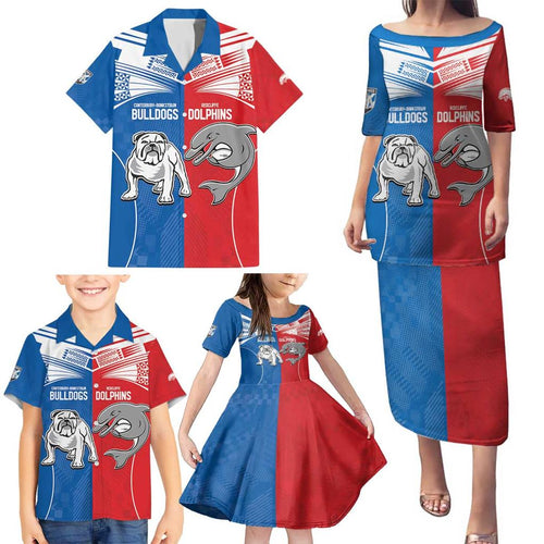 NRL Bulldogs and Dolphins Family Matching Puletasi and Hawaiian Shirt Sporty Style