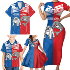 NRL Bulldogs and Dolphins Family Matching Short Sleeve Bodycon Dress and Hawaiian Shirt Sporty Style