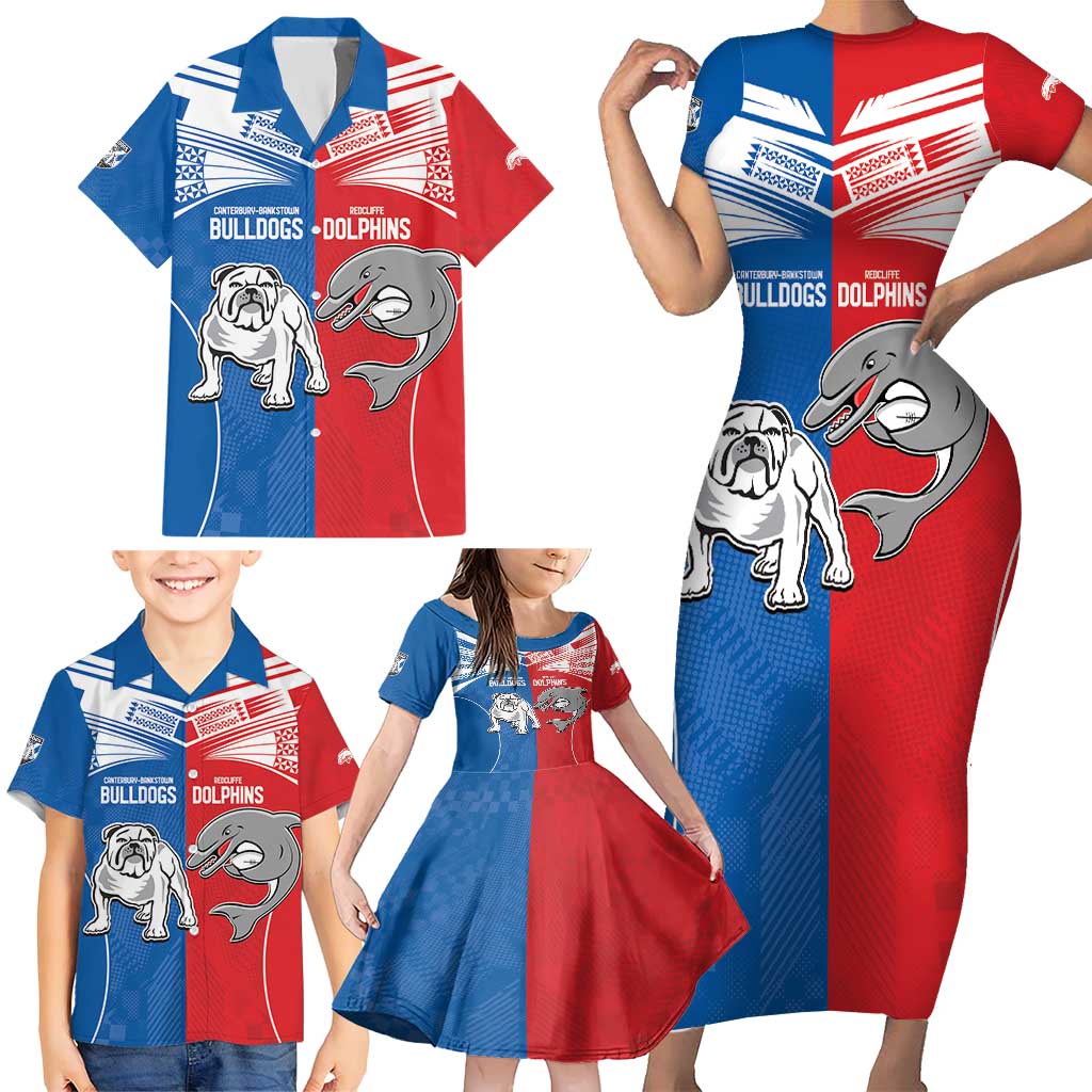 NRL Bulldogs and Dolphins Family Matching Short Sleeve Bodycon Dress and Hawaiian Shirt Sporty Style