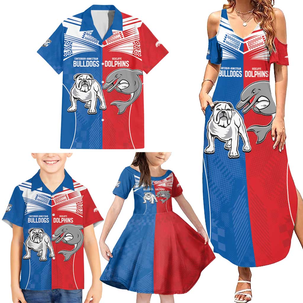 NRL Bulldogs and Dolphins Family Matching Summer Maxi Dress and Hawaiian Shirt Sporty Style