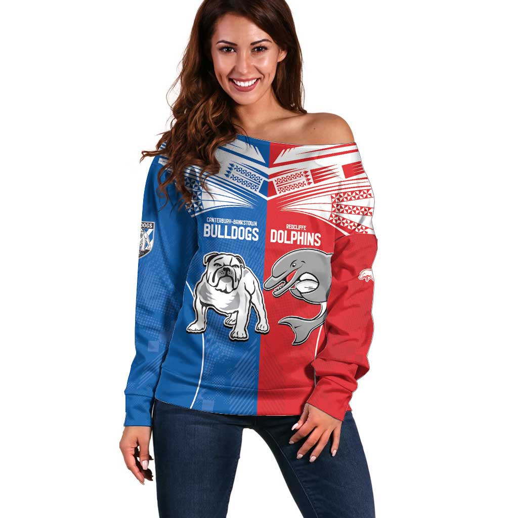 NRL Bulldogs and Dolphins Off Shoulder Sweater Sporty Style