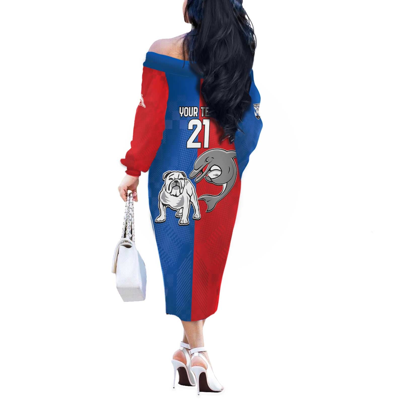 NRL Bulldogs and Dolphins Off The Shoulder Long Sleeve Dress Sporty Style