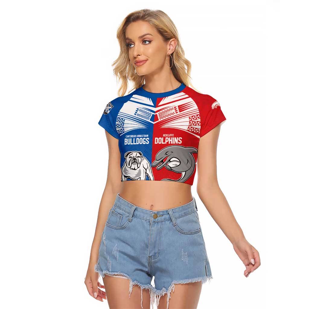 NRL Bulldogs and Dolphins Raglan Cropped T Shirt Sporty Style