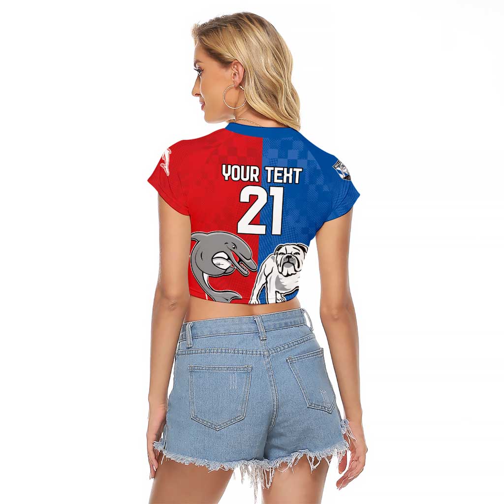NRL Bulldogs and Dolphins Raglan Cropped T Shirt Sporty Style