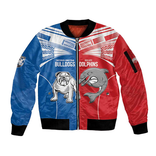 NRL Bulldogs and Dolphins Sleeve Zip Bomber Jacket Sporty Style