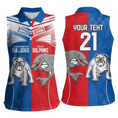 NRL Bulldogs and Dolphins Women Sleeveless Polo Shirt Sporty Style