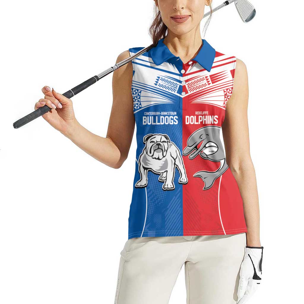 NRL Bulldogs and Dolphins Women Sleeveless Polo Shirt Sporty Style