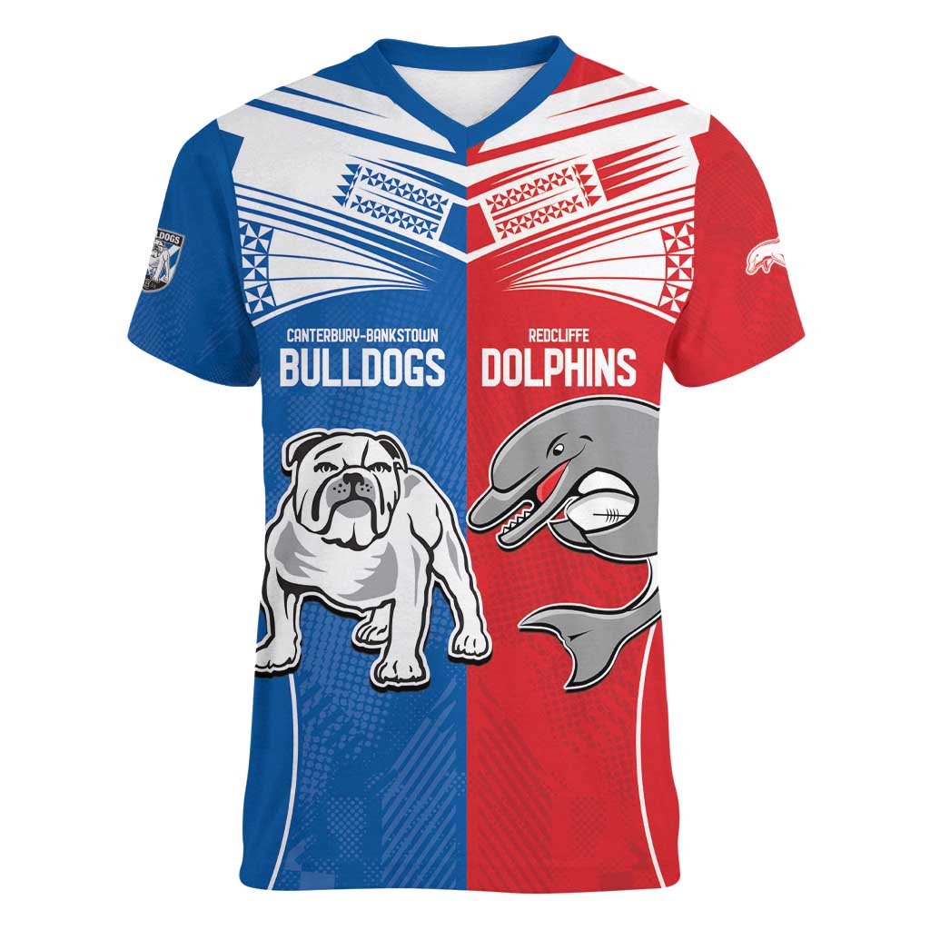 NRL Bulldogs and Dolphins Women V-Neck T-Shirt Sporty Style