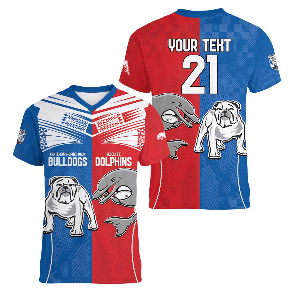 NRL Bulldogs and Dolphins Women V-Neck T-Shirt Sporty Style