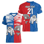 NRL Bulldogs and Dolphins Women V-Neck T-Shirt Sporty Style
