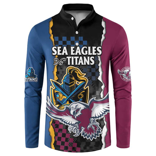 Titans and Manly Eagle Button Sweatshirt Rugby Together Sporty Style