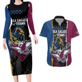 Titans and Manly Eagle Couples Matching Long Sleeve Bodycon Dress and Hawaiian Shirt Rugby Together Sporty Style