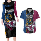Titans and Manly Eagle Couples Matching Long Sleeve Bodycon Dress and Hawaiian Shirt Rugby Together Sporty Style