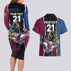 Titans and Manly Eagle Couples Matching Long Sleeve Bodycon Dress and Hawaiian Shirt Rugby Together Sporty Style