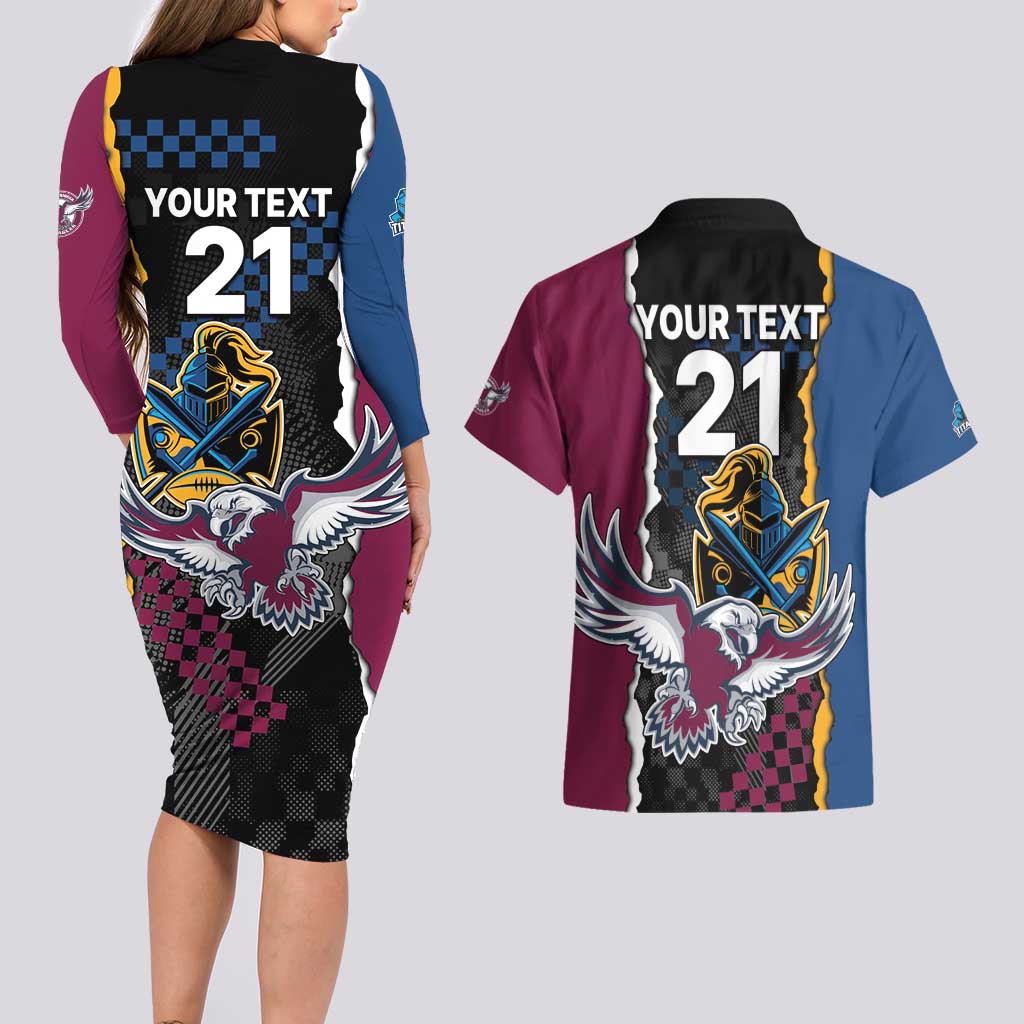Titans and Manly Eagle Couples Matching Long Sleeve Bodycon Dress and Hawaiian Shirt Rugby Together Sporty Style