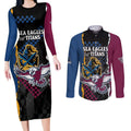 Titans and Manly Eagle Couples Matching Long Sleeve Bodycon Dress and Long Sleeve Button Shirt Rugby Together Sporty Style