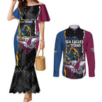 Titans and Manly Eagle Couples Matching Mermaid Dress and Long Sleeve Button Shirt Rugby Together Sporty Style