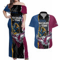 Titans and Manly Eagle Couples Matching Off Shoulder Maxi Dress and Hawaiian Shirt Rugby Together Sporty Style