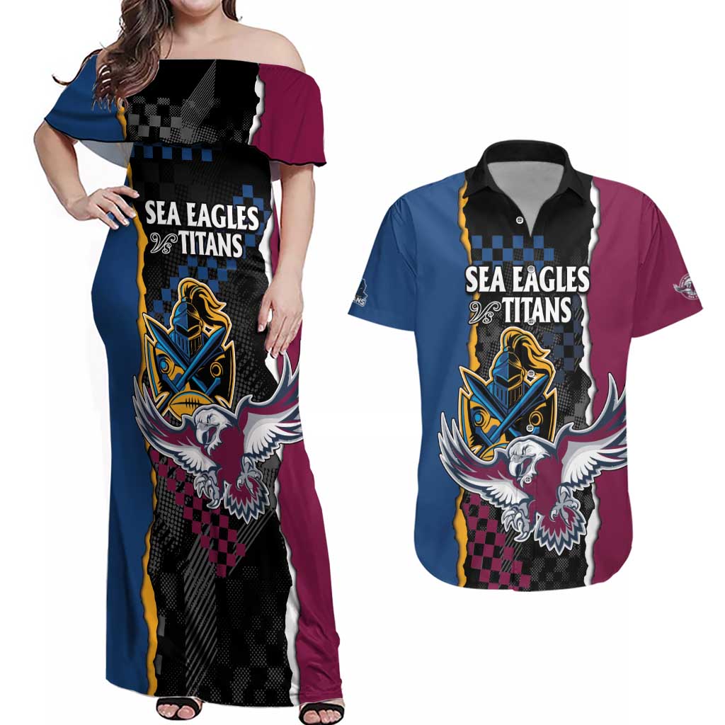 Titans and Manly Eagle Couples Matching Off Shoulder Maxi Dress and Hawaiian Shirt Rugby Together Sporty Style