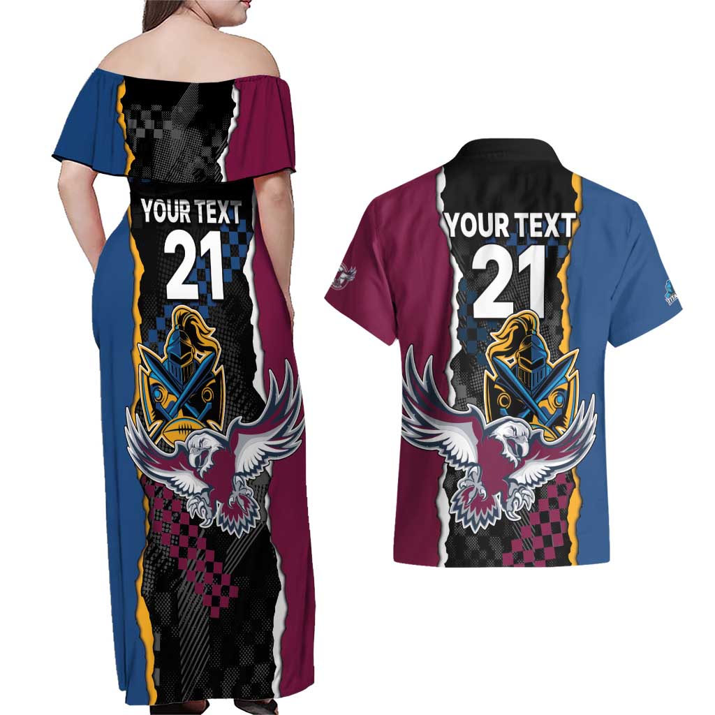 Titans and Manly Eagle Couples Matching Off Shoulder Maxi Dress and Hawaiian Shirt Rugby Together Sporty Style