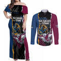 Titans and Manly Eagle Couples Matching Off Shoulder Maxi Dress and Long Sleeve Button Shirt Rugby Together Sporty Style