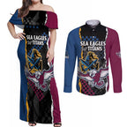 Titans and Manly Eagle Couples Matching Off Shoulder Maxi Dress and Long Sleeve Button Shirt Rugby Together Sporty Style