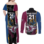 Titans and Manly Eagle Couples Matching Off Shoulder Maxi Dress and Long Sleeve Button Shirt Rugby Together Sporty Style