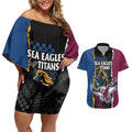 Titans and Manly Eagle Couples Matching Off Shoulder Short Dress and Hawaiian Shirt Rugby Together Sporty Style