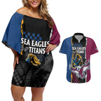 Titans and Manly Eagle Couples Matching Off Shoulder Short Dress and Hawaiian Shirt Rugby Together Sporty Style