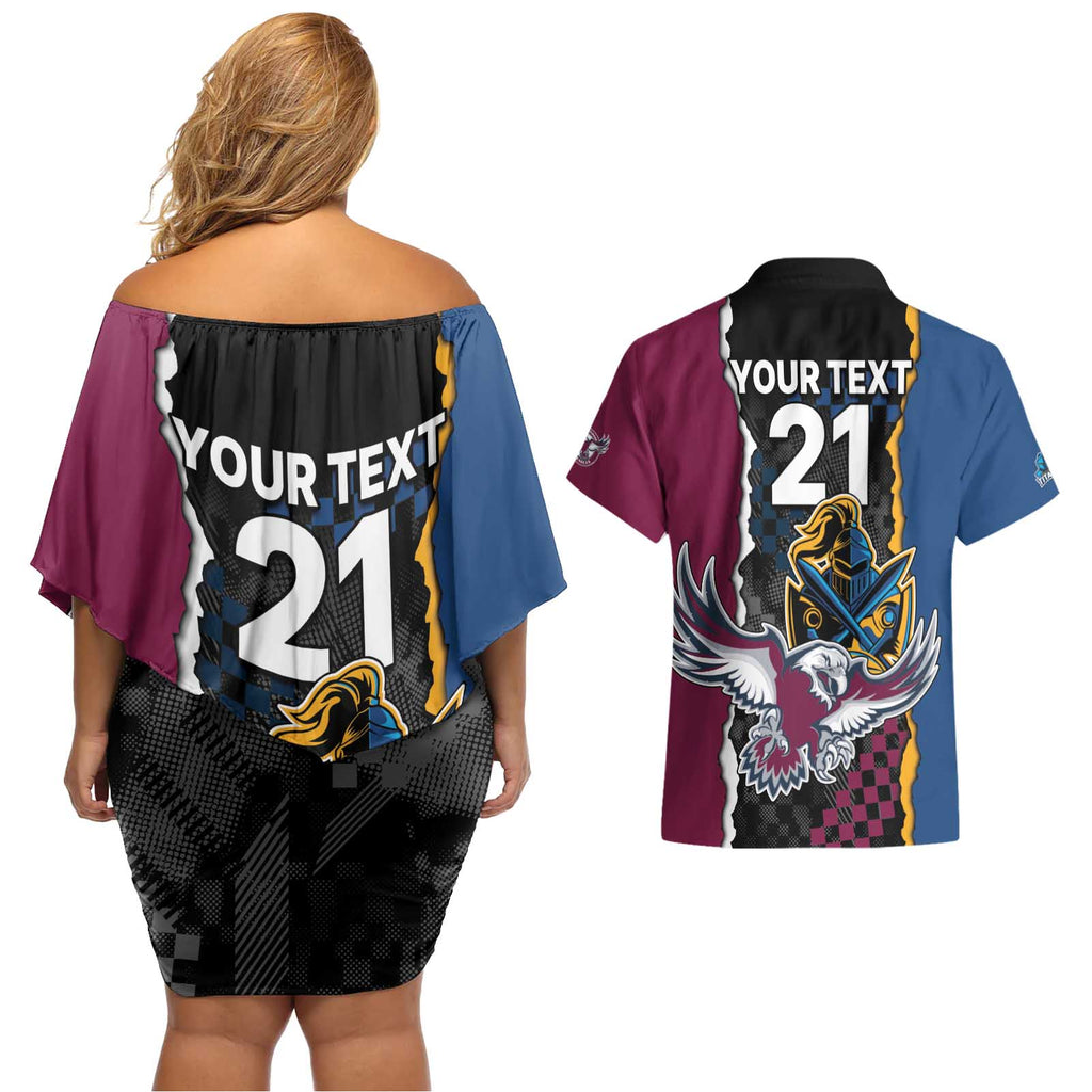 Titans and Manly Eagle Couples Matching Off Shoulder Short Dress and Hawaiian Shirt Rugby Together Sporty Style