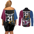 Titans and Manly Eagle Couples Matching Off Shoulder Short Dress and Long Sleeve Button Shirt Rugby Together Sporty Style