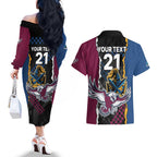 Titans and Manly Eagle Couples Matching Off The Shoulder Long Sleeve Dress and Hawaiian Shirt Rugby Together Sporty Style