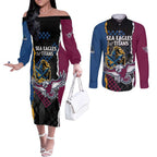 Titans and Manly Eagle Couples Matching Off The Shoulder Long Sleeve Dress and Long Sleeve Button Shirt Rugby Together Sporty Style