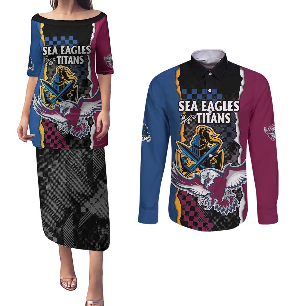 Titans and Manly Eagle Couples Matching Puletasi and Long Sleeve Button Shirt Rugby Together Sporty Style