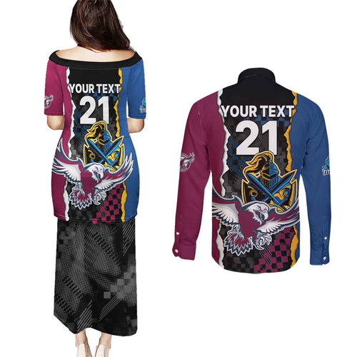 Titans and Manly Eagle Couples Matching Puletasi and Long Sleeve Button Shirt Rugby Together Sporty Style