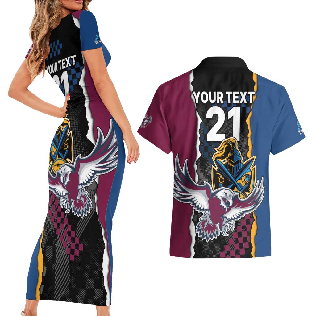 Titans and Manly Eagle Couples Matching Short Sleeve Bodycon Dress and Hawaiian Shirt Rugby Together Sporty Style