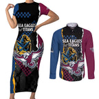 Titans and Manly Eagle Couples Matching Short Sleeve Bodycon Dress and Long Sleeve Button Shirt Rugby Together Sporty Style