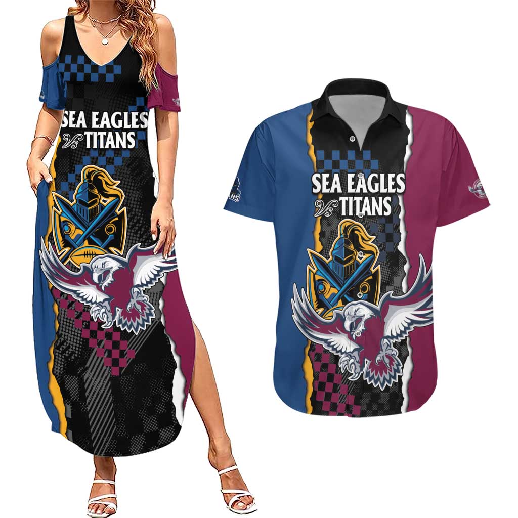 Titans and Manly Eagle Couples Matching Summer Maxi Dress and Hawaiian Shirt Rugby Together Sporty Style