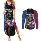 Titans and Manly Eagle Couples Matching Summer Maxi Dress and Long Sleeve Button Shirt Rugby Together Sporty Style