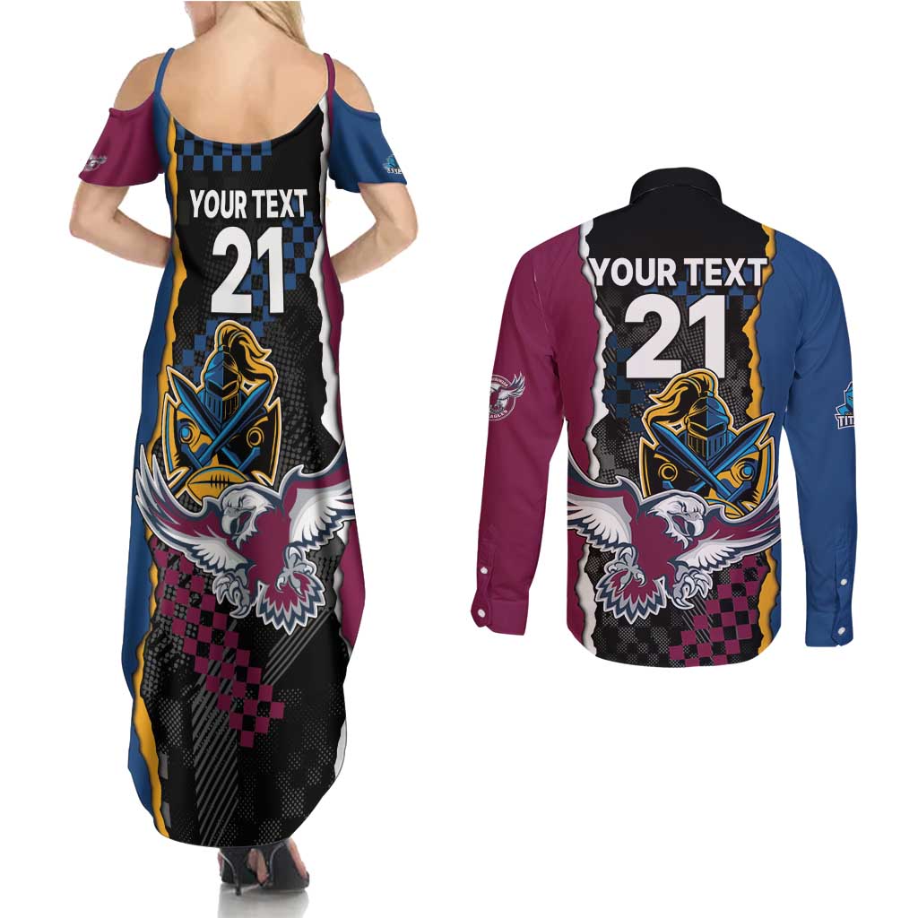 Titans and Manly Eagle Couples Matching Summer Maxi Dress and Long Sleeve Button Shirt Rugby Together Sporty Style