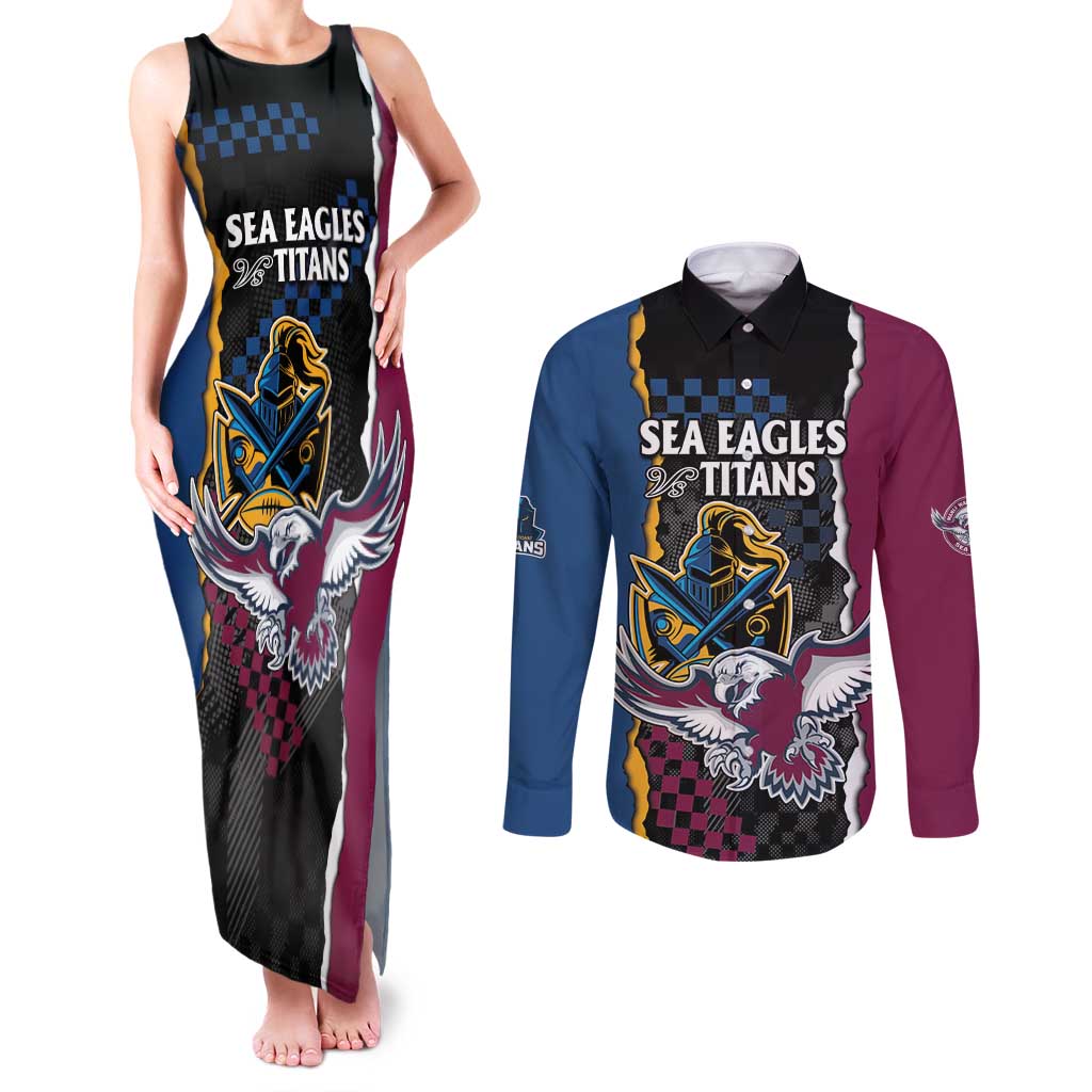Titans and Manly Eagle Couples Matching Tank Maxi Dress and Long Sleeve Button Shirt Rugby Together Sporty Style